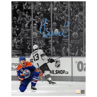 Mattias Janmark Signed Edmonton Oilers Blue Action 24 SCF Goal Celebration SPOTLIGHT 8x10 Photo