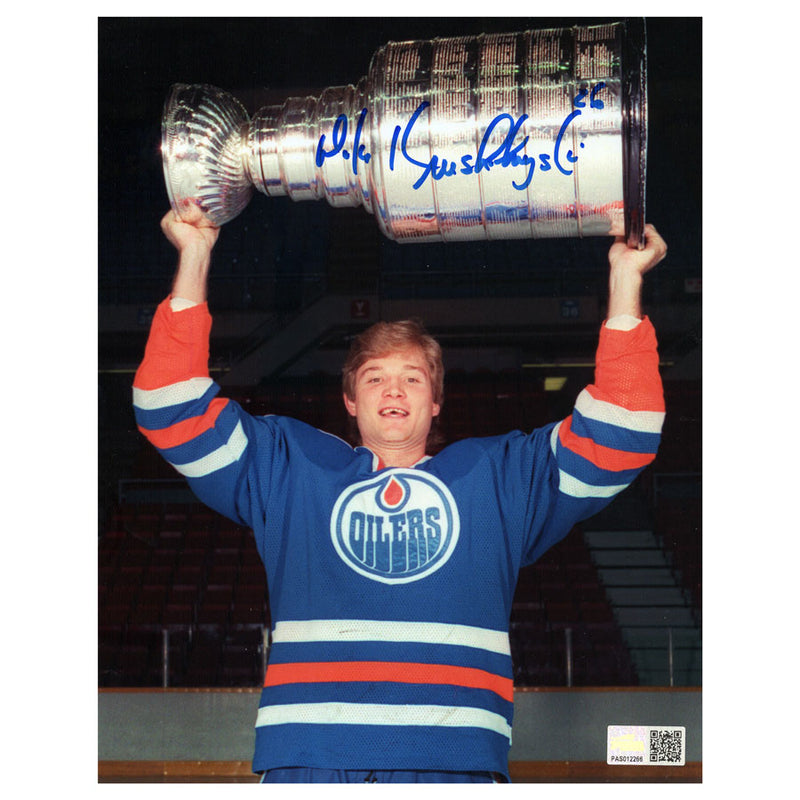 Mike Krushelnyski Signed Edmonton Oilers 8x10 Photo Stanley Cup Overhead