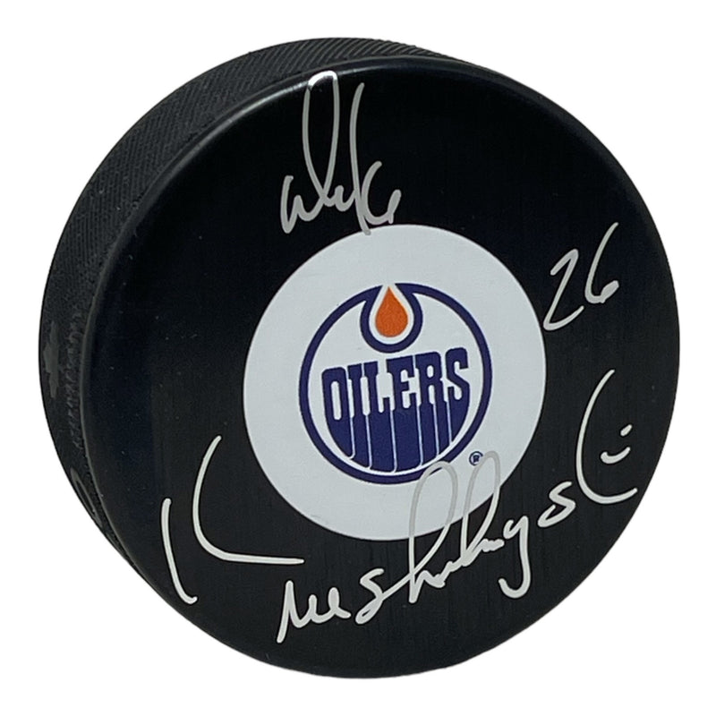 Mike Krushelnyski Signed Edmonton Oilers Puck Mid Size Logo