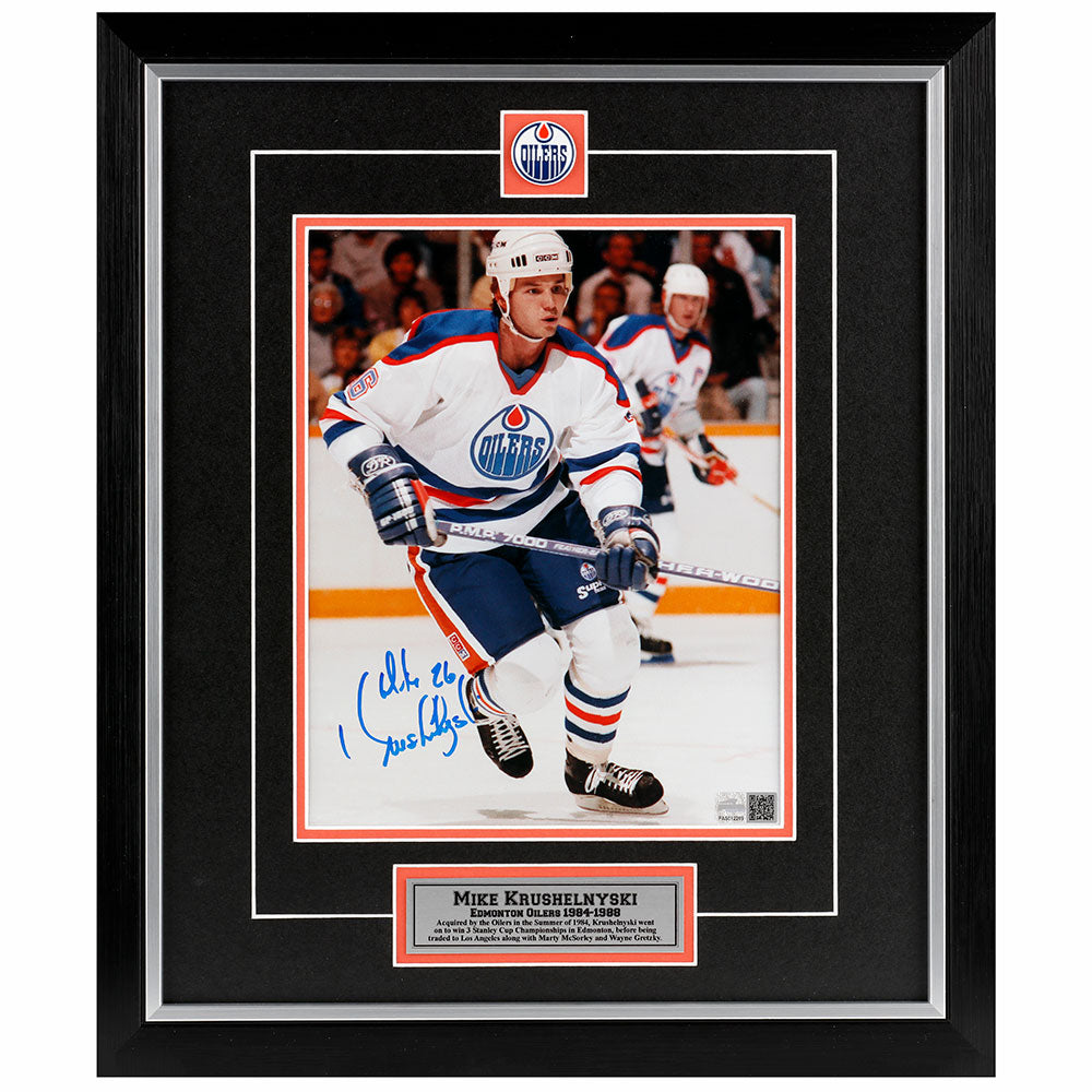 Mike Krushelnyski Signed Edmonton Oilers 8x10 Photo Skating Up Ice