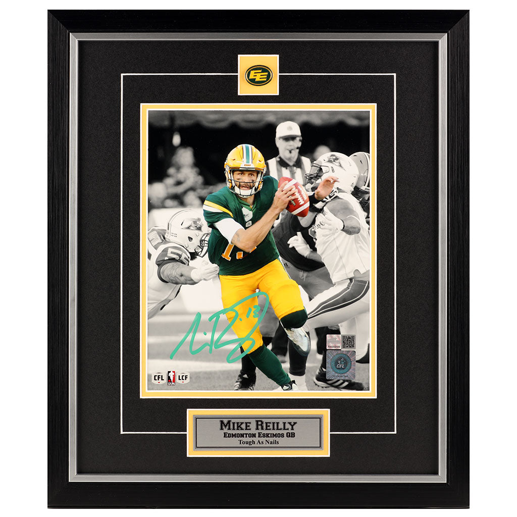 Mike Reilly Signed Edmonton Eskimos Evading The Rush 8x10 Photo