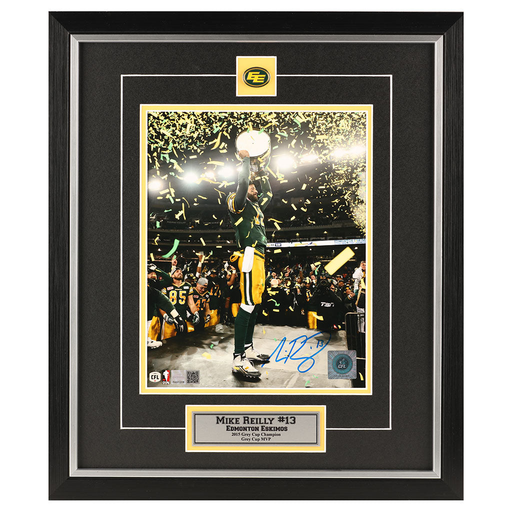 Mike Reilly Signed Edmonton Eskimos Grey Cup Celebration 8x10 Photo