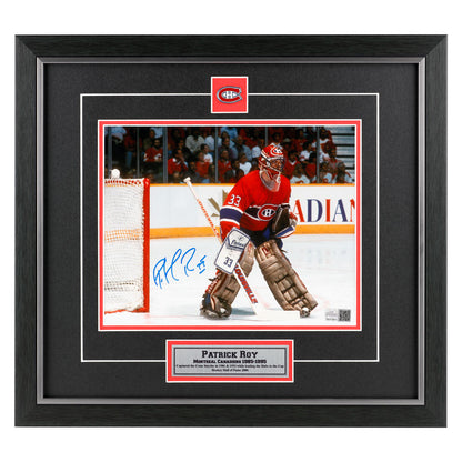 Patrick Roy Signed Montreal Canadiens Red Action 8x10 Framed Photo
