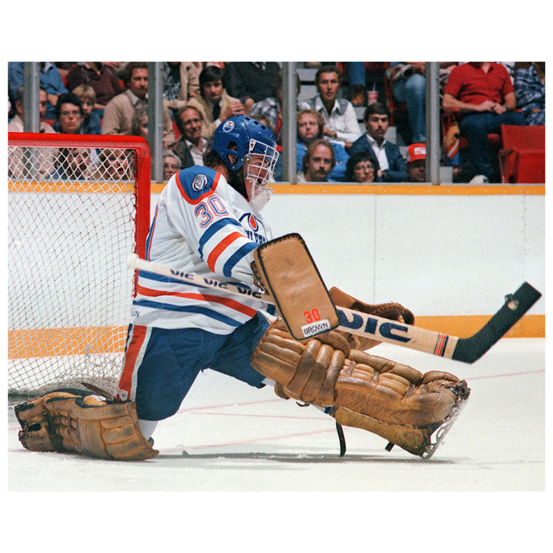 Ron Low Edmonton Oilers Autographed 8x10 Photo Home Action Kick Save Solo