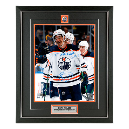 Ryan McLeod Edmonton Oilers Signed "First Goal Celebration" Inscribed 11x14 Photo