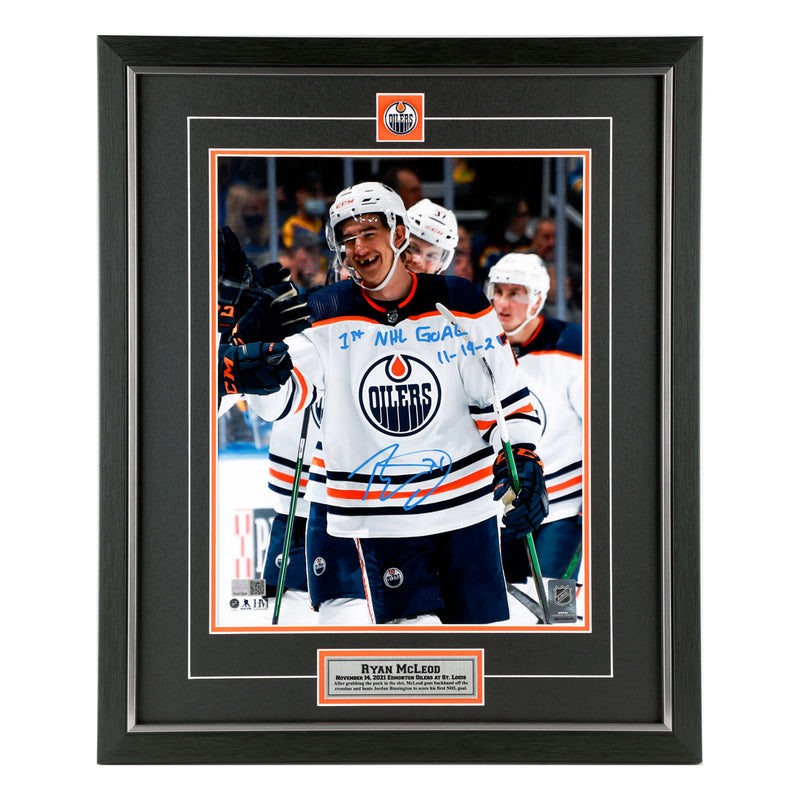 Ryan McLeod Edmonton Oilers Signed "First Goal Celebration" Inscribed 11x14 Photo