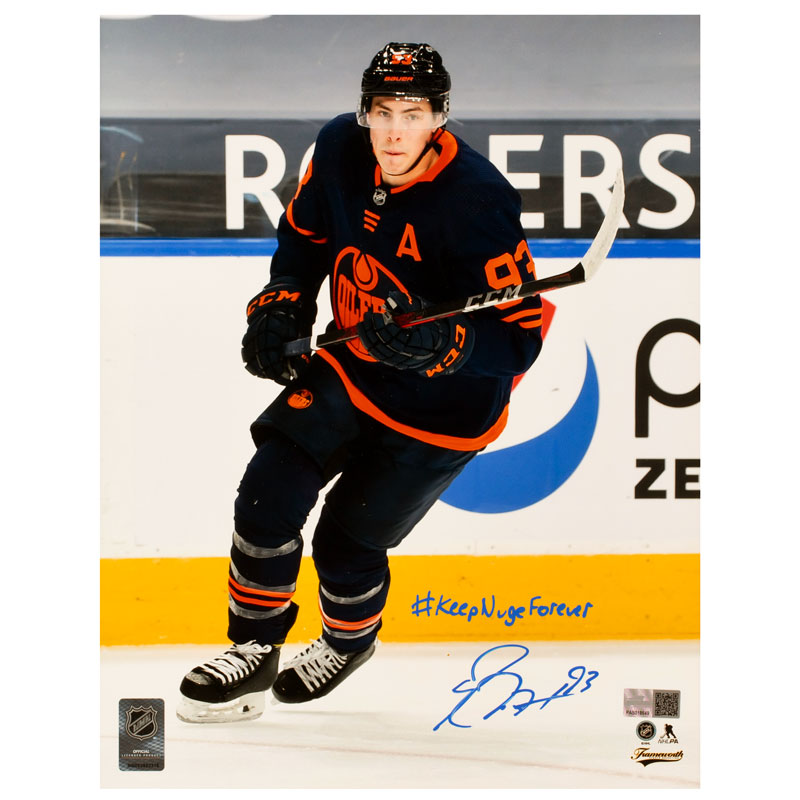 Ryan Nugent-Hopkins Edmonton Oilers Autographed/Inscribed "#KeepNugeForever" Navy Action 11x14 Photo