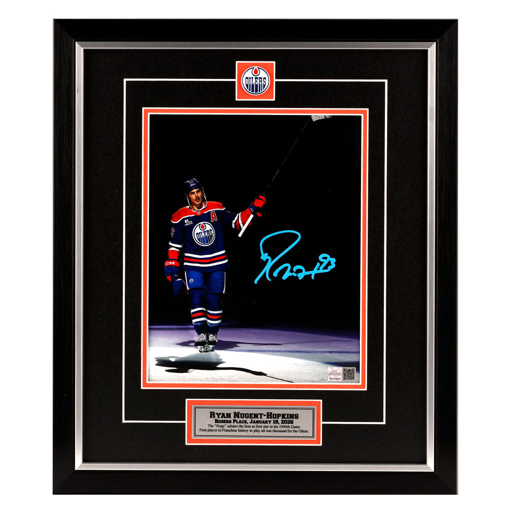 Ryan Nugent-Hopkins Signed Edmonton Oilers 1000th Game First Star Salute Framed 8x10 Photo