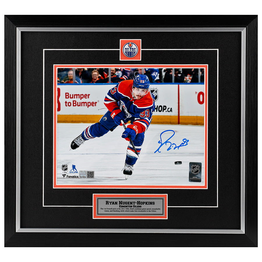 Ryan Nugent-Hopkins Signed Edmonton Oilers Home Shooting The Puck 8x10 Photo