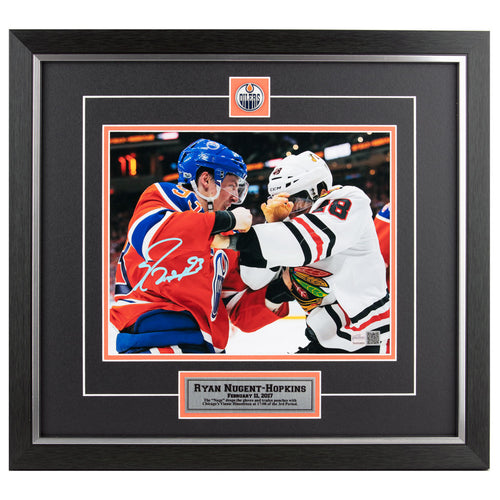 Ryan Nugent-Hopkins Signed Edmonton Oilers Orange Action "RAGING-N-H" 8x10 Photo