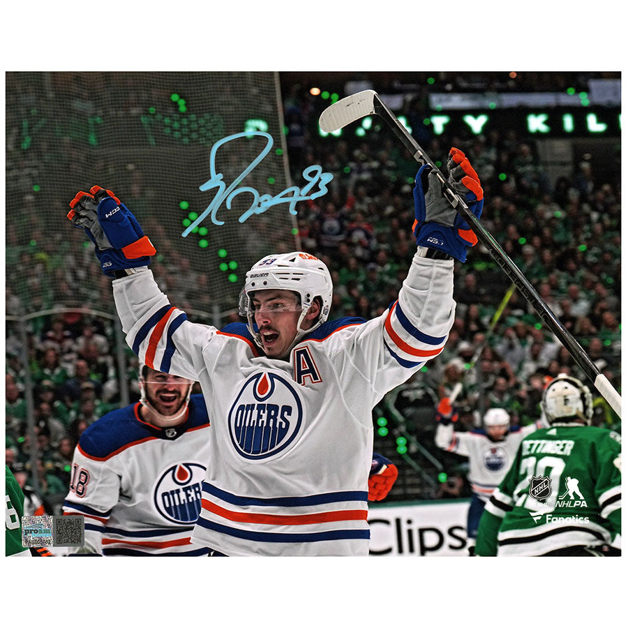 Ryan Nugent-Hopkins Signed Edmonton Oilers Road Goal Celebration 8x10 Photo