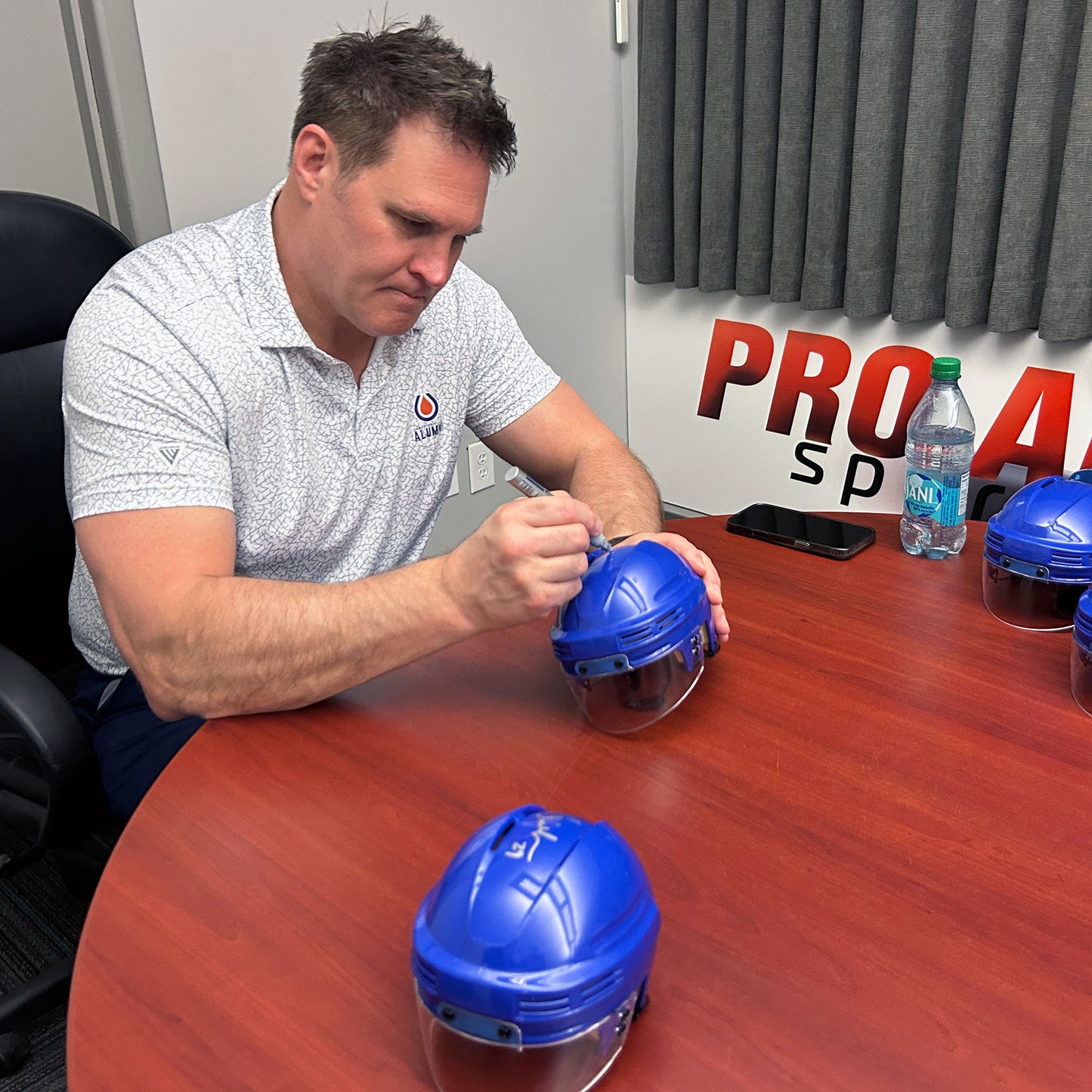 Louie DeBrusk Signed Edmonton Oilers Royal Mini Helmet