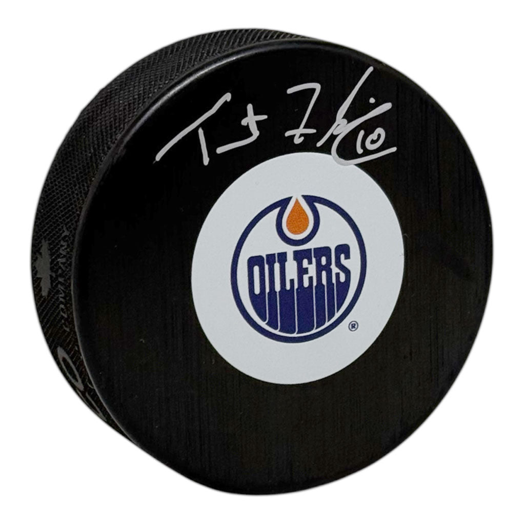 Trent Frederic Signed Edmonton Oilers Mid Size Logo Puck