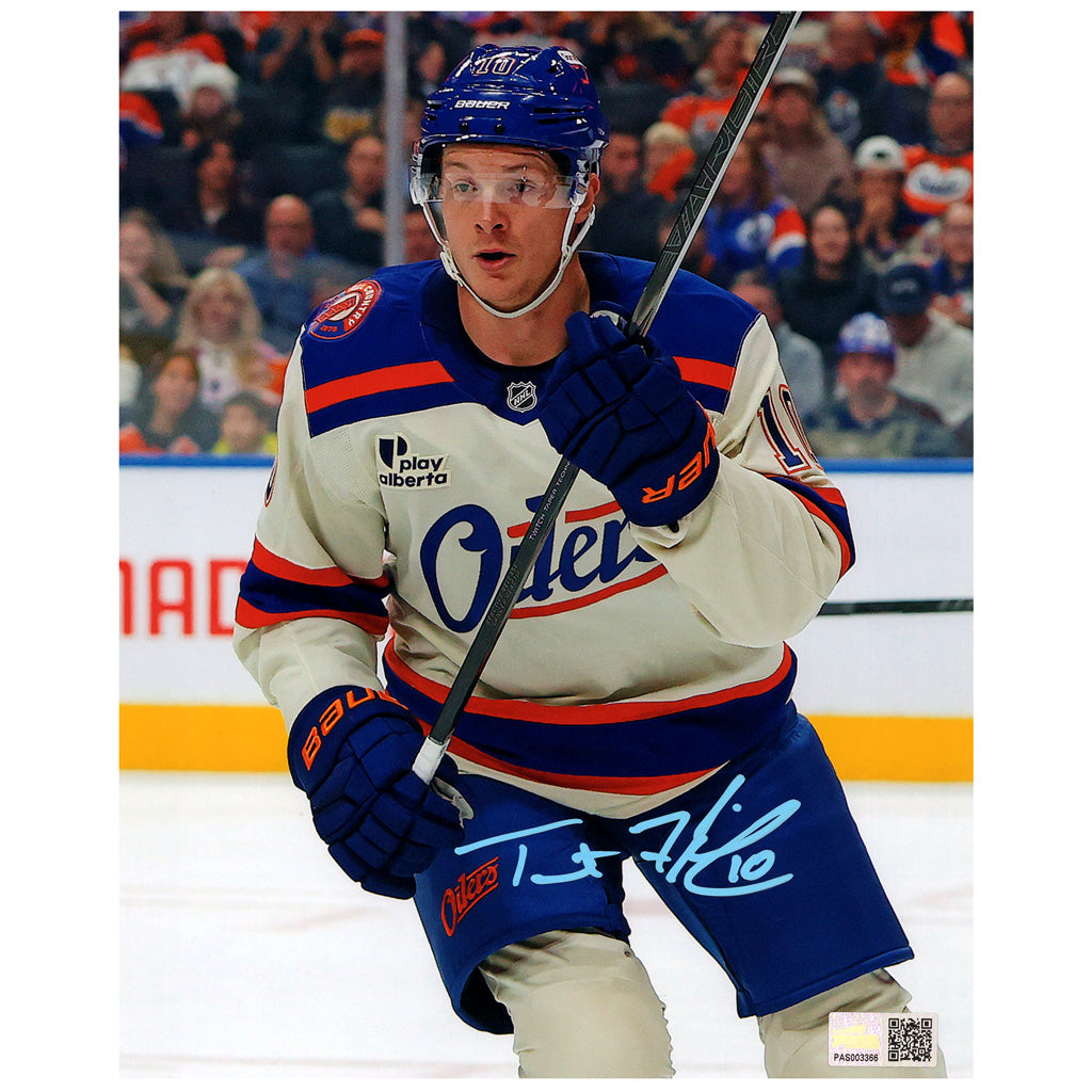 Trent Frederic Signed Edmonton Oilers Cream Third Action Vertical 8x10 Photo