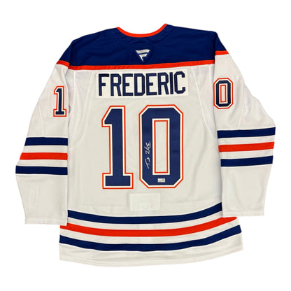 Trent Frederic Signed Edmonton Oilers White Fanatics Premium Jersey