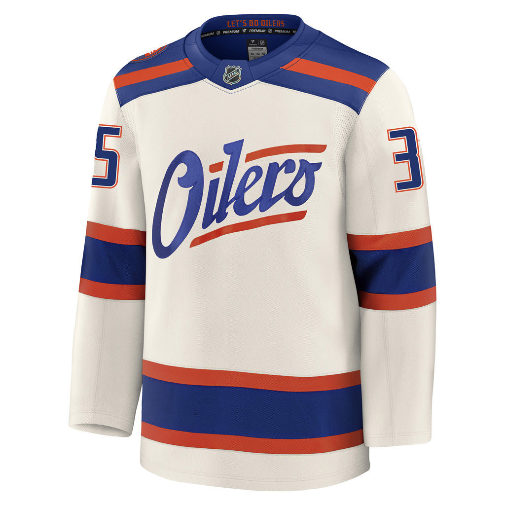 Tristan Jarry Edmonton Oilers Fanatics Premium Alternate Jersey ON ICE Cresting