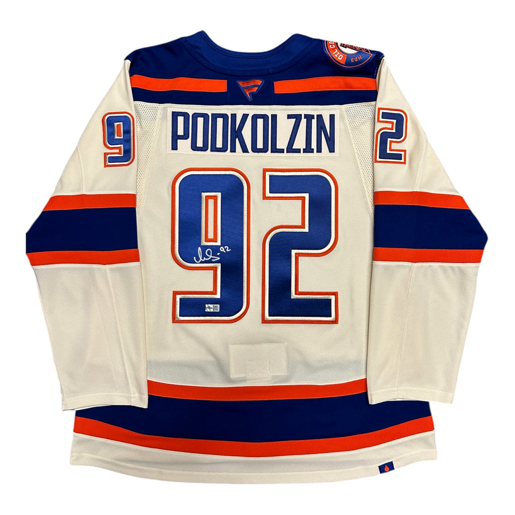 Vasily Podkolzin Signed Edmonton Oilers Cream Fanatics Premium Jersey
