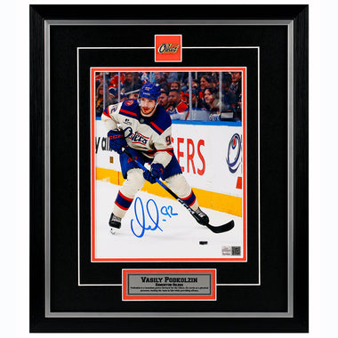 Vasily Podkolzin Signed Edmonton Oilers Cream Third Action Vertical 8x10 Framed Photo
