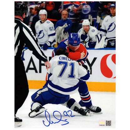 Vasily Podkolzin Signed Edmonton Oilers Royal Home Action Fighting 8x10 Photo