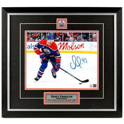 Vasily Podkolzin Signed Edmonton Oilers Royal Home Action Carrying The Puck 8x10 Framed Photo