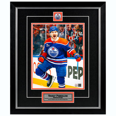 Vasily Podkolzin Signed Edmonton Oilers Royal Home Action Celebration 8x10 Framed Photo