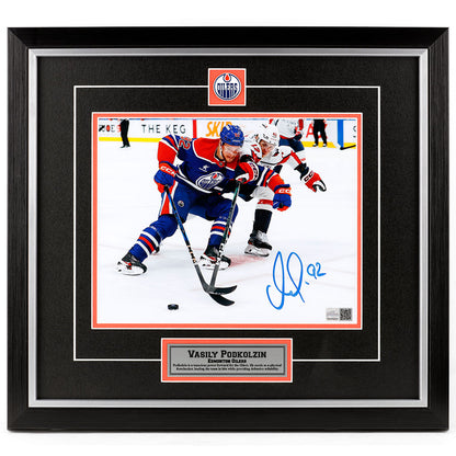 Vasily Podkolzin Signed Edmonton Oilers Royal Home Action Driving To The Net 8x10 Framed Photo