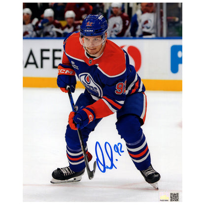 Vasily Podkolzin Signed Edmonton Oilers Royal Home Action Faceoff Ready 8x10 Framed Photo