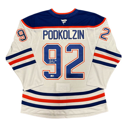 Vasily Podkolzin Signed Edmonton Oilers White Fanatics Premium Jersey