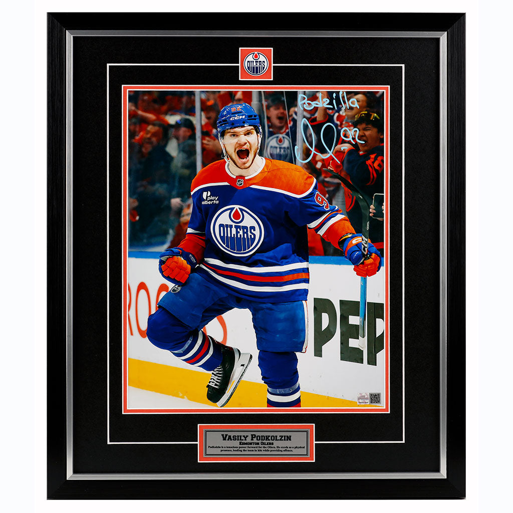 Vasily Podkolzin Signed & Inscribed "Podzilla" Edmonton Oilers Celebration 11x14 Framed Photo