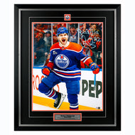 Vasily Podkolzin Signed and Inscribed Edmonton Oilers Home Action Celebration 16x20 Framed Photo