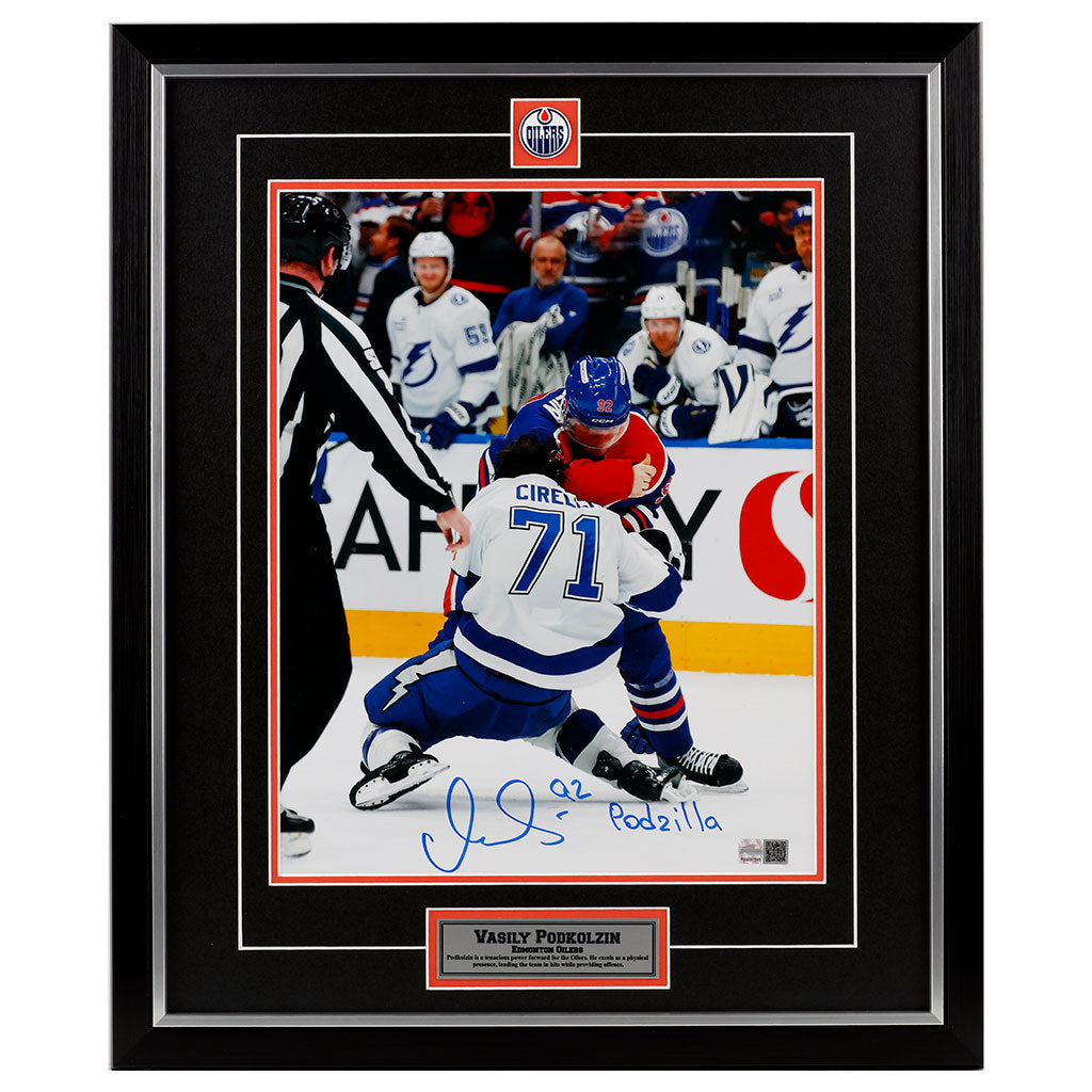 Vasily Podkolzin Signed “Podzilla” 11x14 Photo | Oilers Fighting