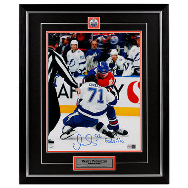 Vasily Podkolzin Signed & Inscribed "Podzilla" Edmonton Oilers Fighting 11x14 Framed Photo