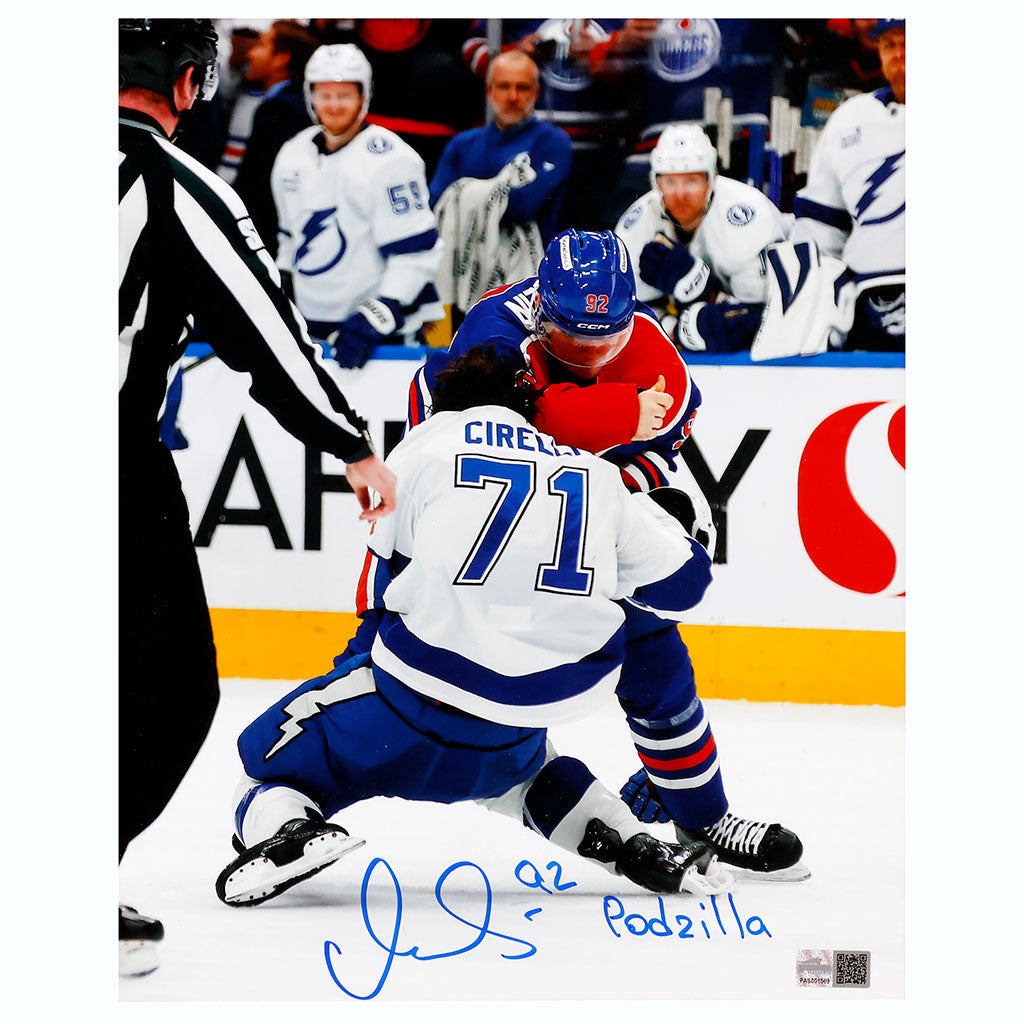 Vasily Podkolzin Signed “Podzilla” 11x14 Photo | Oilers Fighting