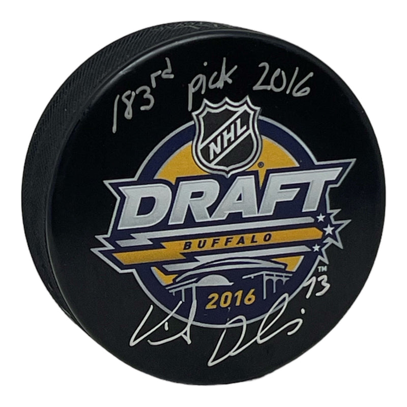 Vincent Desharnais Signed 2016 NHL Draft Puck with Inscription