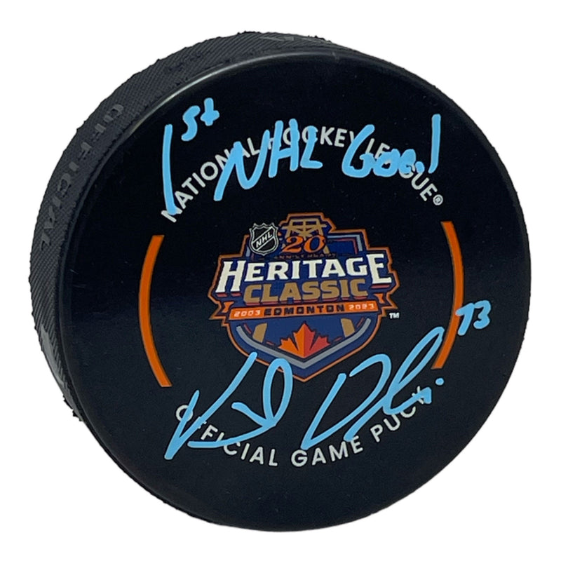 Vincent Desharnais Signed 2023 Heritage Classic Official NHL Game Puck Inscribed