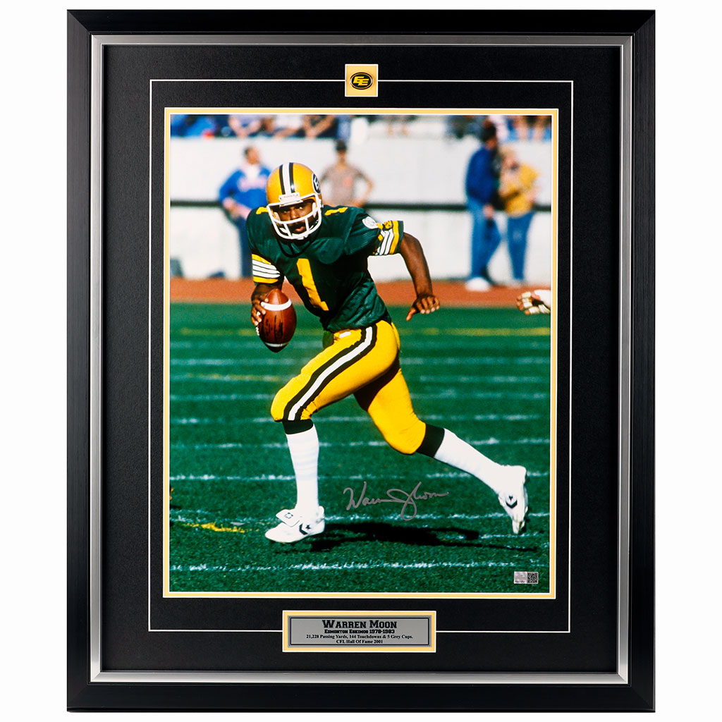 Warren Moon Signed Edmonton Eskimos - In Flight - 16x20 Framed Photo