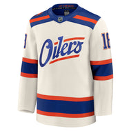 Zach Hyman Hebrew Letters Edmonton Oilers Fanatics Premium Alternate Jersey ON ICE Cresting