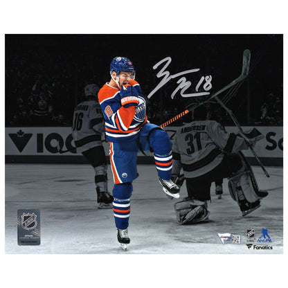 Zach Hyman Signed Edmonton Oilers Blue Celebration Spotlight 8x10 Framed Photo