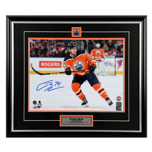 Ethan Bear Signed Edmonton Oilers Orange Home Action 11x14 Photo