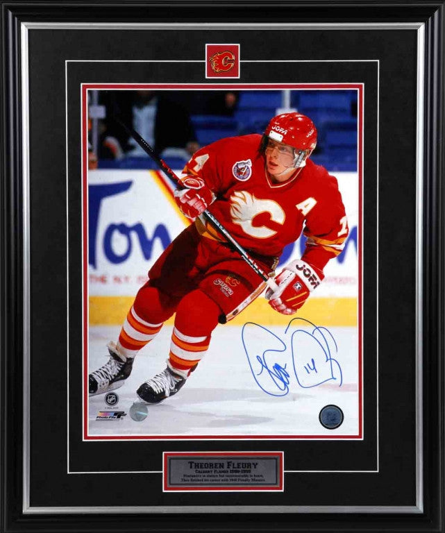Theo Fleury Calgary Flames Red Action Signed 11x14 Photo