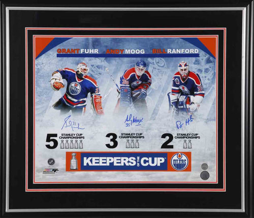 Moog, Fuhr, & Ranford Edmonton Oilers Triple Signed 8x10 Photo