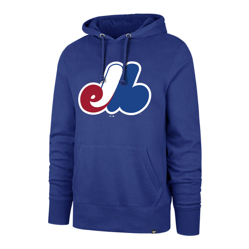 Blue hoodie with vibrant Montreal Expos logo printed on the front chest. 