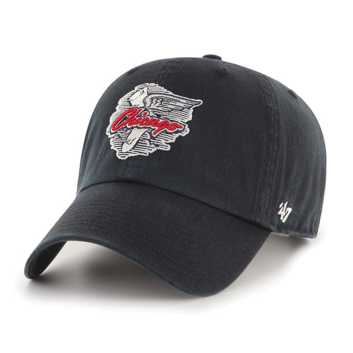 Front view of the Chicago White Sox Cooperstown '47 Clean Up Cap featuring the Cooperstown White Sox logo embroidered on a black cotton twill. 