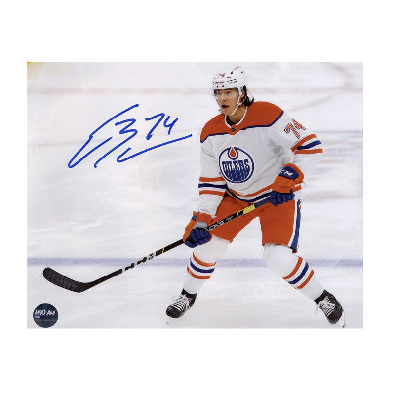 Ethan Bear Signed Edmonton Oilers Reverse Retro Action 11x14 Photo