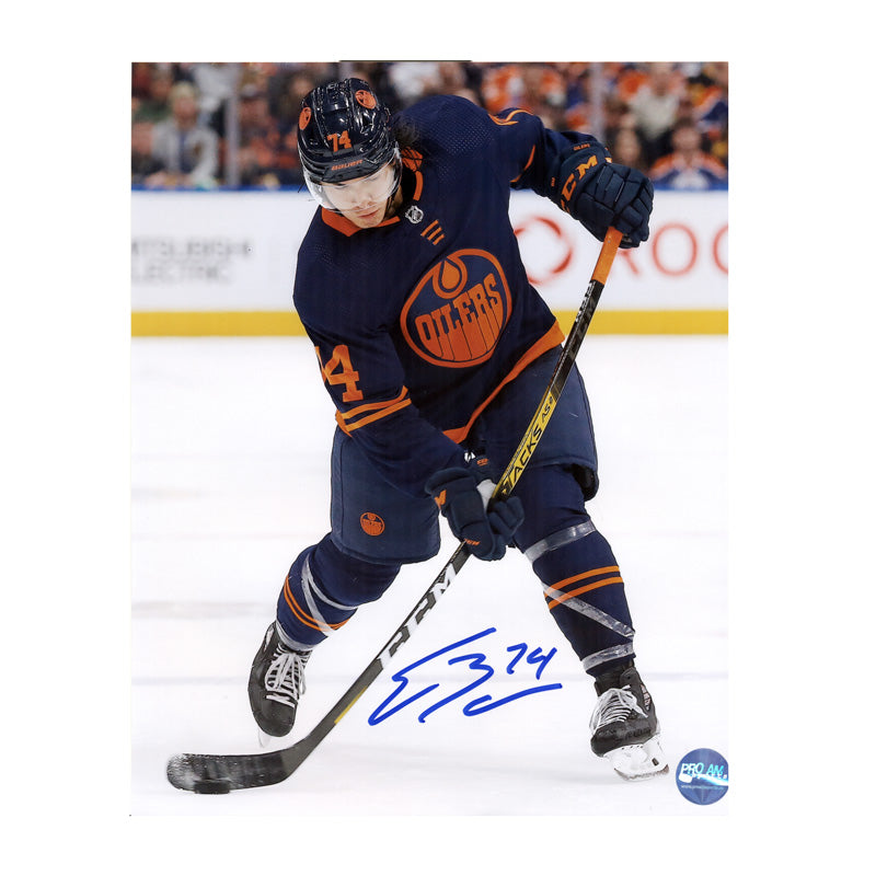 Ethan Bear Signed Edmonton Oilers Navy Stick Flex 11x14 Photo