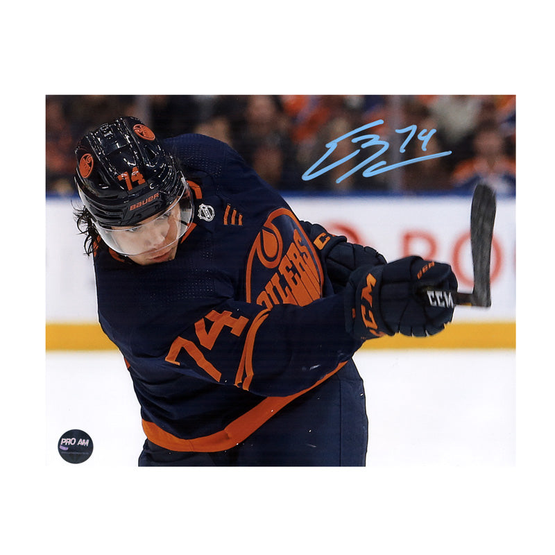 Ethan Bear Signed Edmonton Oilers Navy Up Close 8x10 Photo