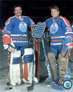 Grant Fuhr & Andy Moog Dual Signed Edmonton Oilers 8x10 Photo Net Pose