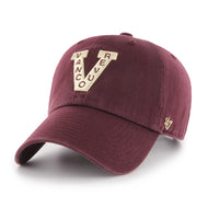 A maroon '47 brand baseball cap with 'VANCOUVER' embroidered on the front.