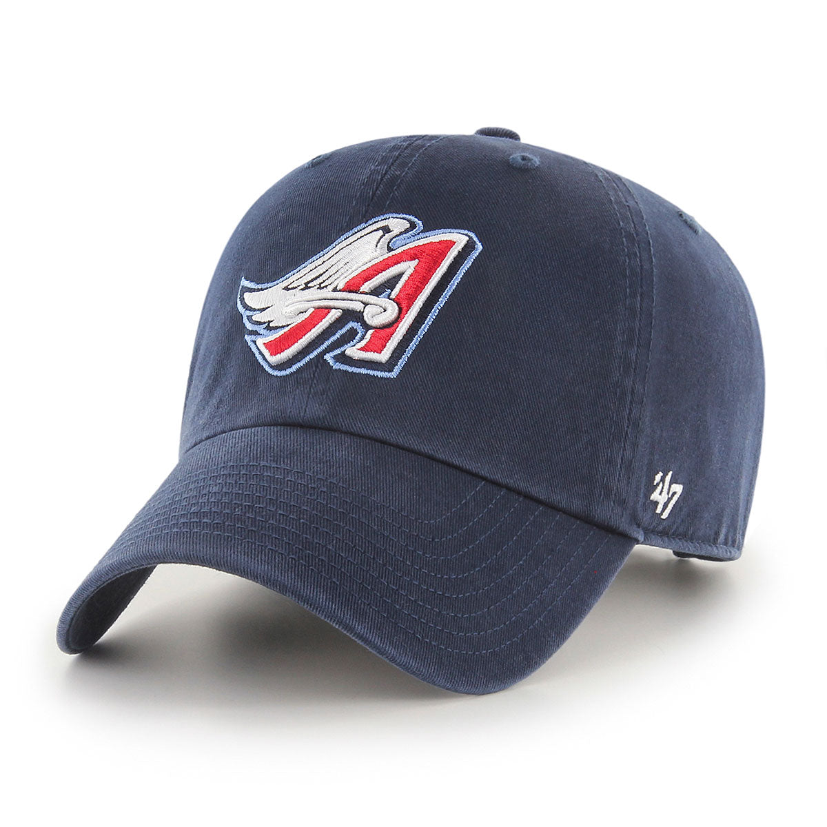 Front view of blue cap featuring the Anaheim Angels logo on the front