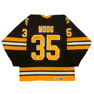 Andy Moog Boston Bruins Signed Black CCM Replica Jersey w/1990 Stanley Cup Final Patch